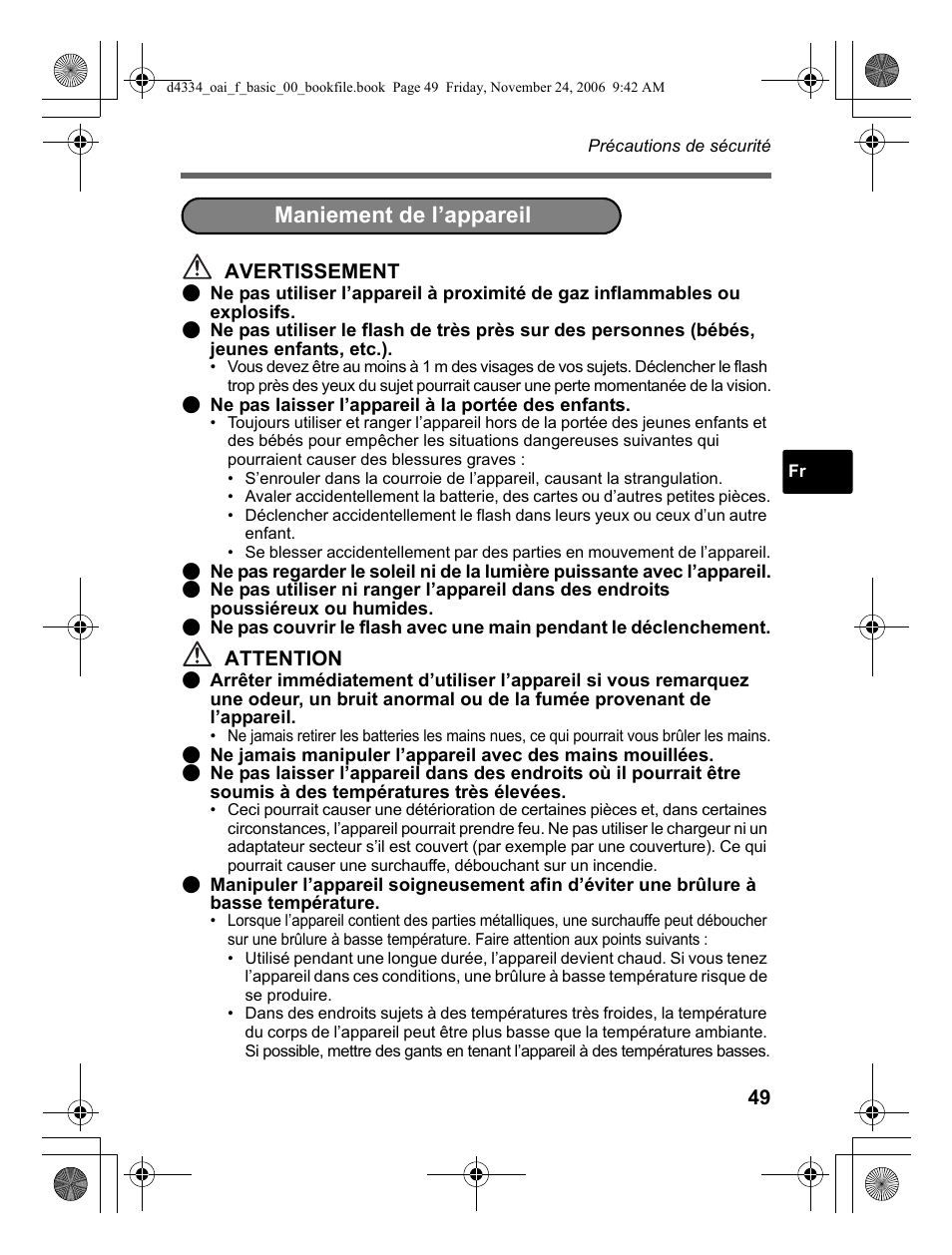 Maniement de l’appareil | Olympus FE-210 User Manual | Page 49 / 108