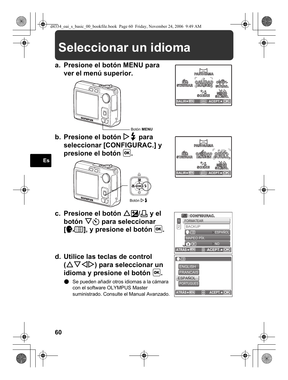 Seleccionar un idioma | Olympus FE-210 User Manual | Page 60 / 108