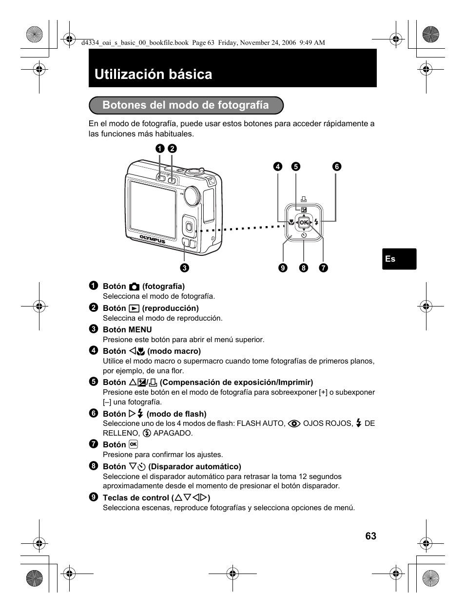 Utilización básica, Botones del modo de fotografía | Olympus FE-210 User Manual | Page 63 / 108