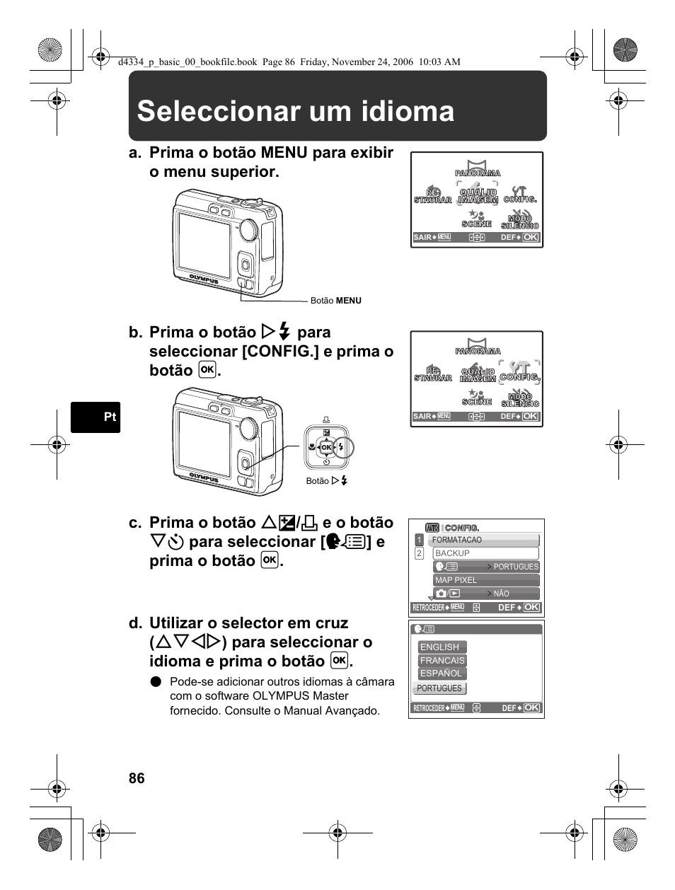 Seleccionar um idioma | Olympus FE-210 User Manual | Page 86 / 108