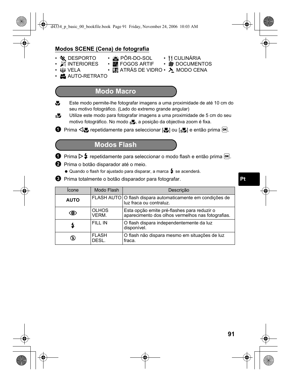 Modo macro, Modos flash | Olympus FE-210 User Manual | Page 91 / 108