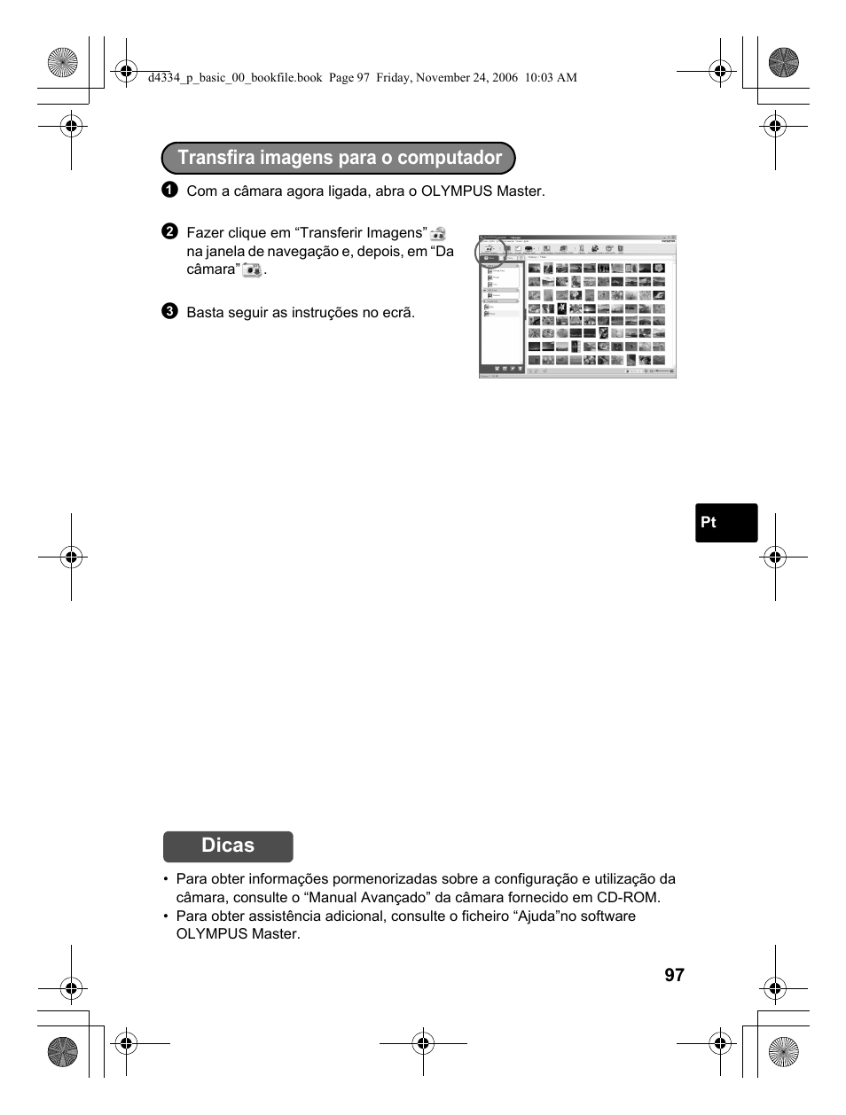 Transfira imagens para o computador, Dicas | Olympus FE-210 User Manual | Page 97 / 108