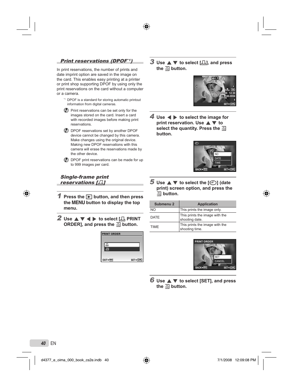 40 en print reservations (dpof, Single-frame print reservations | Olympus STYLUS 1040 User Manual | Page 40 / 70