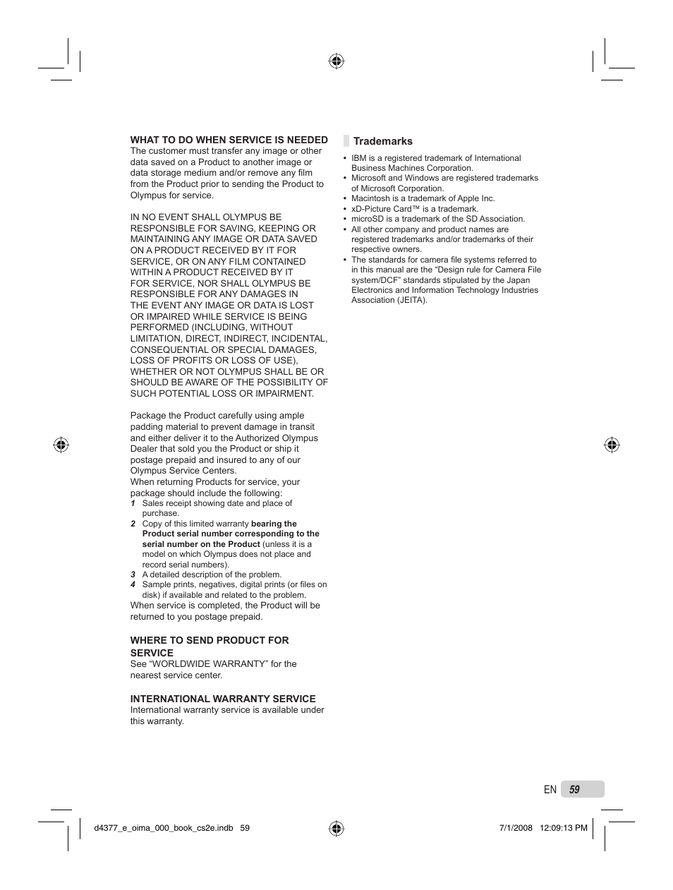 Olympus STYLUS 1040 User Manual | Page 59 / 70