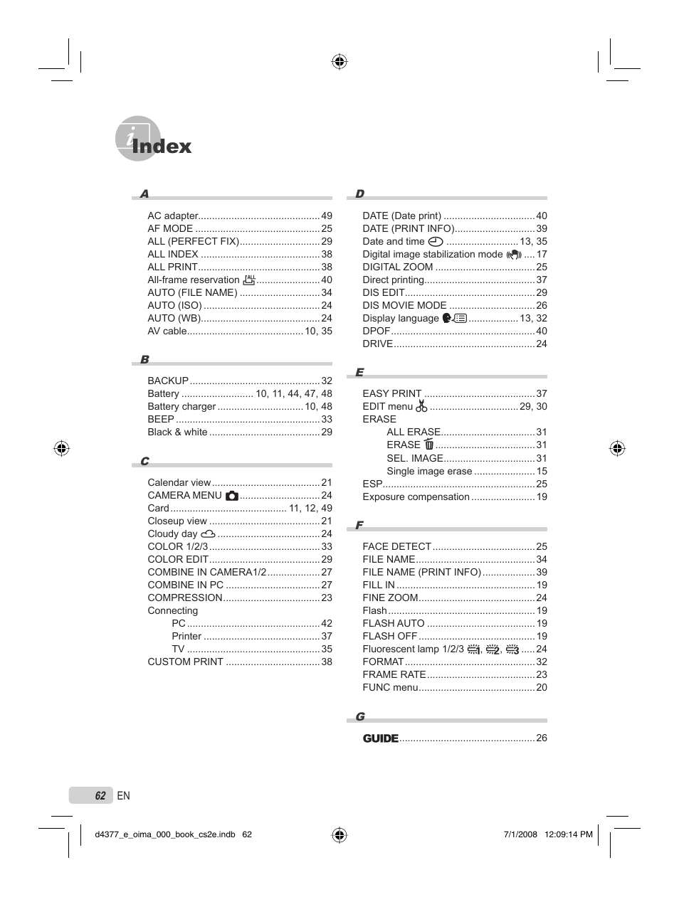 Index | Olympus STYLUS 1040 User Manual | Page 62 / 70