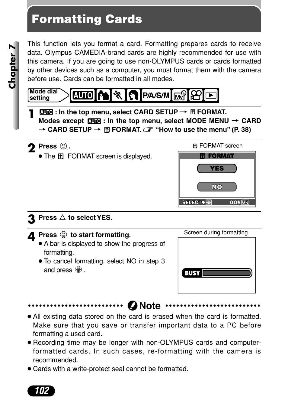Formatting cards, Chapter 7 | Olympus C-720 Ultra Zoom User Manual | Page 103 / 180