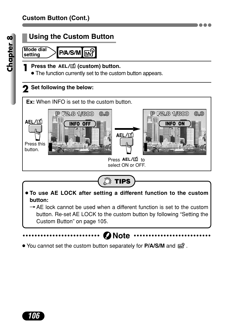 Using the custom button 106, Chapter 8, Using the custom button | Olympus C-720 Ultra Zoom User Manual | Page 107 / 180