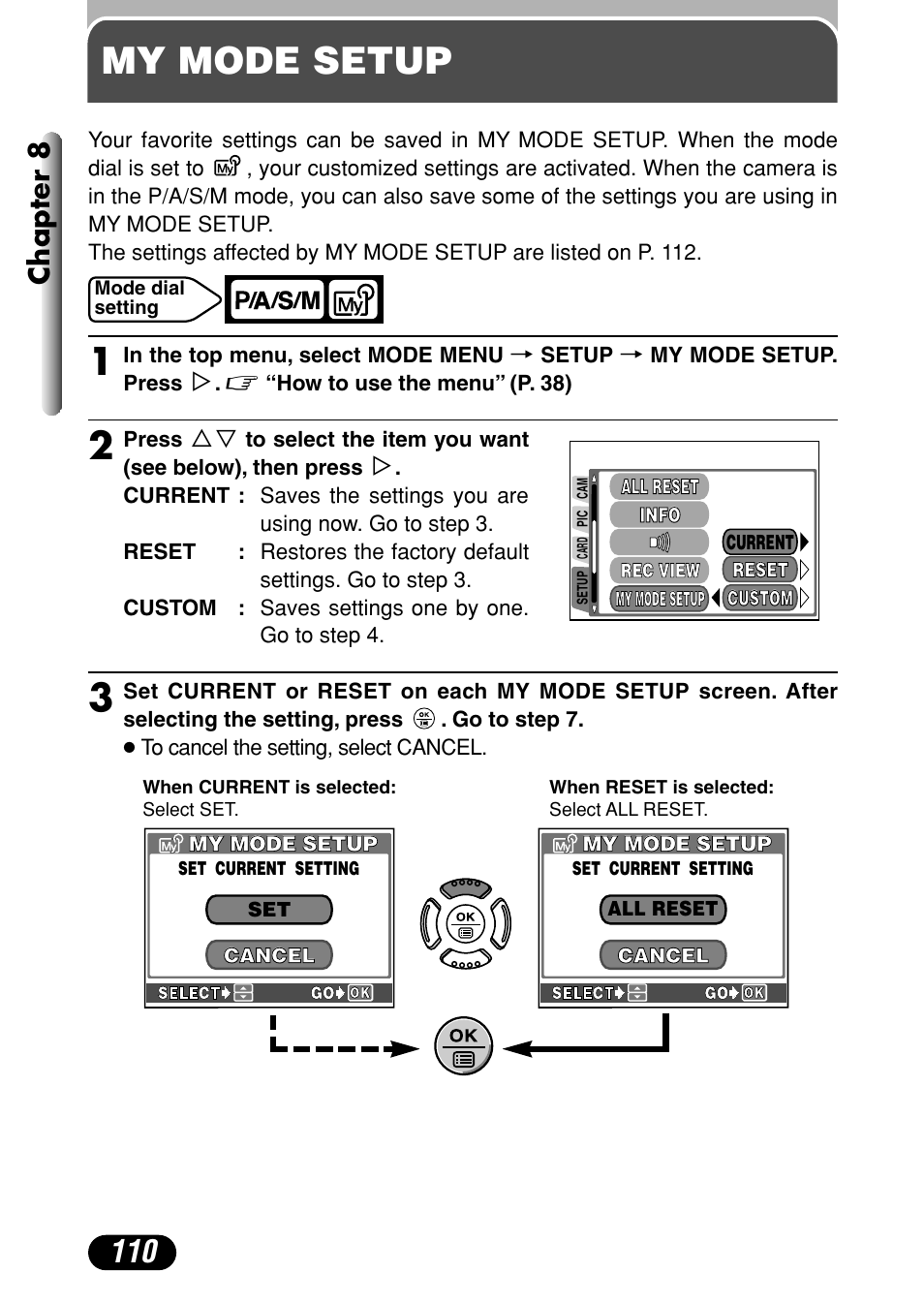 My mode setup, My mode setup 1, Chapter 8 | Olympus C-720 Ultra Zoom User Manual | Page 111 / 180