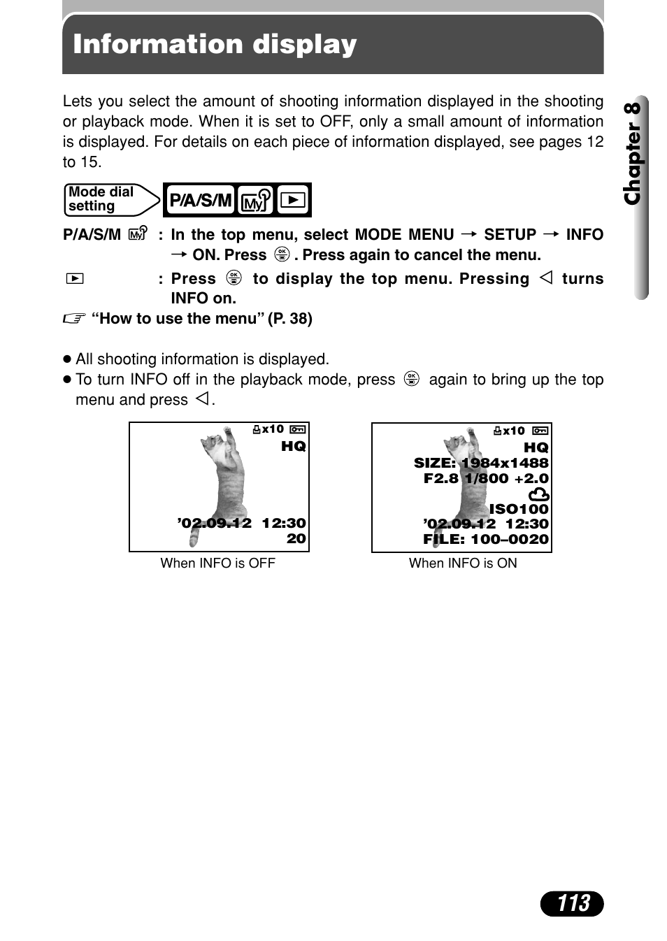 Information display, Chapter 8 | Olympus C-720 Ultra Zoom User Manual | Page 114 / 180
