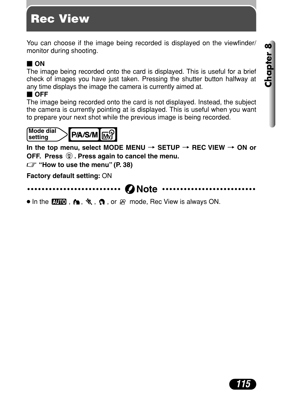 Rec view, Chapter 8 | Olympus C-720 Ultra Zoom User Manual | Page 116 / 180