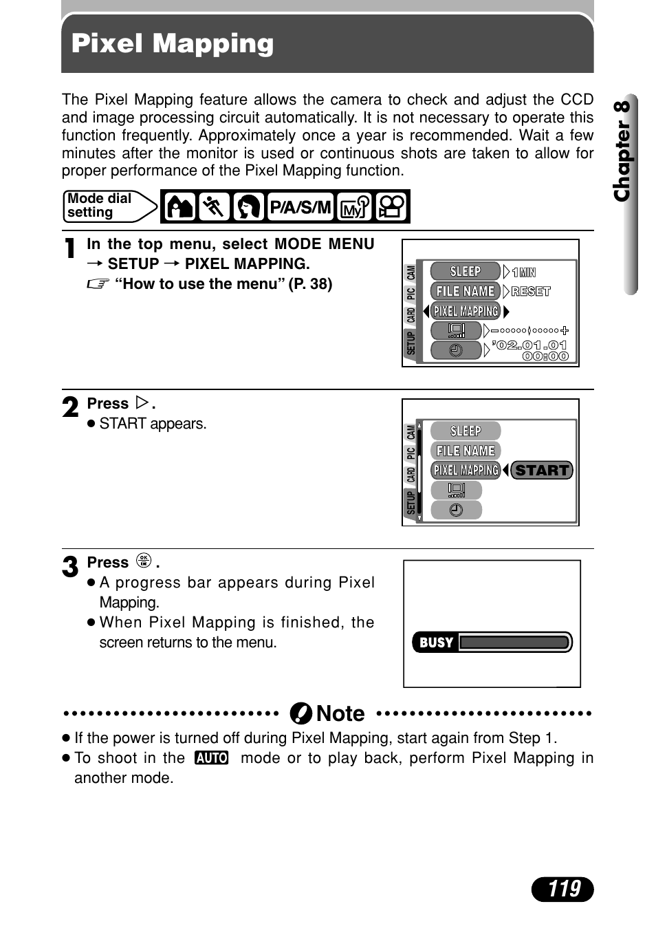 Pixel mapping, Chapter 8 | Olympus C-720 Ultra Zoom User Manual | Page 120 / 180