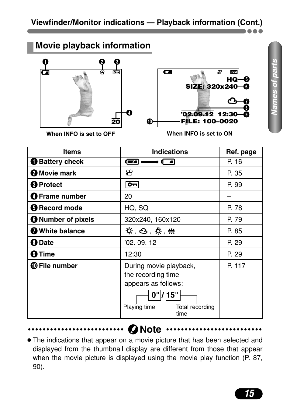 Movie playback information 15, Movie playback information | Olympus C-720 Ultra Zoom User Manual | Page 16 / 180