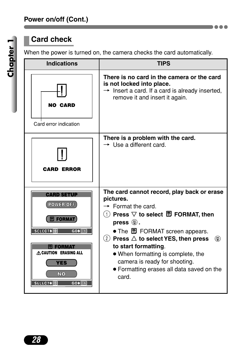 Card check 28, Chapter 1, Card check | Olympus C-720 Ultra Zoom User Manual | Page 29 / 180