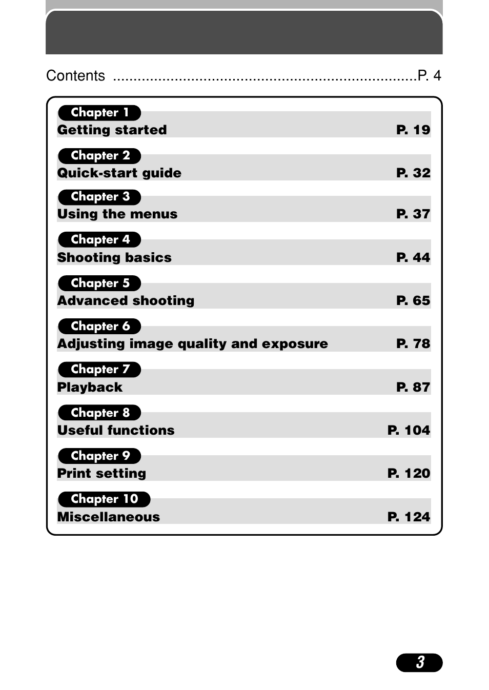 Chapters | Olympus C-720 Ultra Zoom User Manual | Page 4 / 180