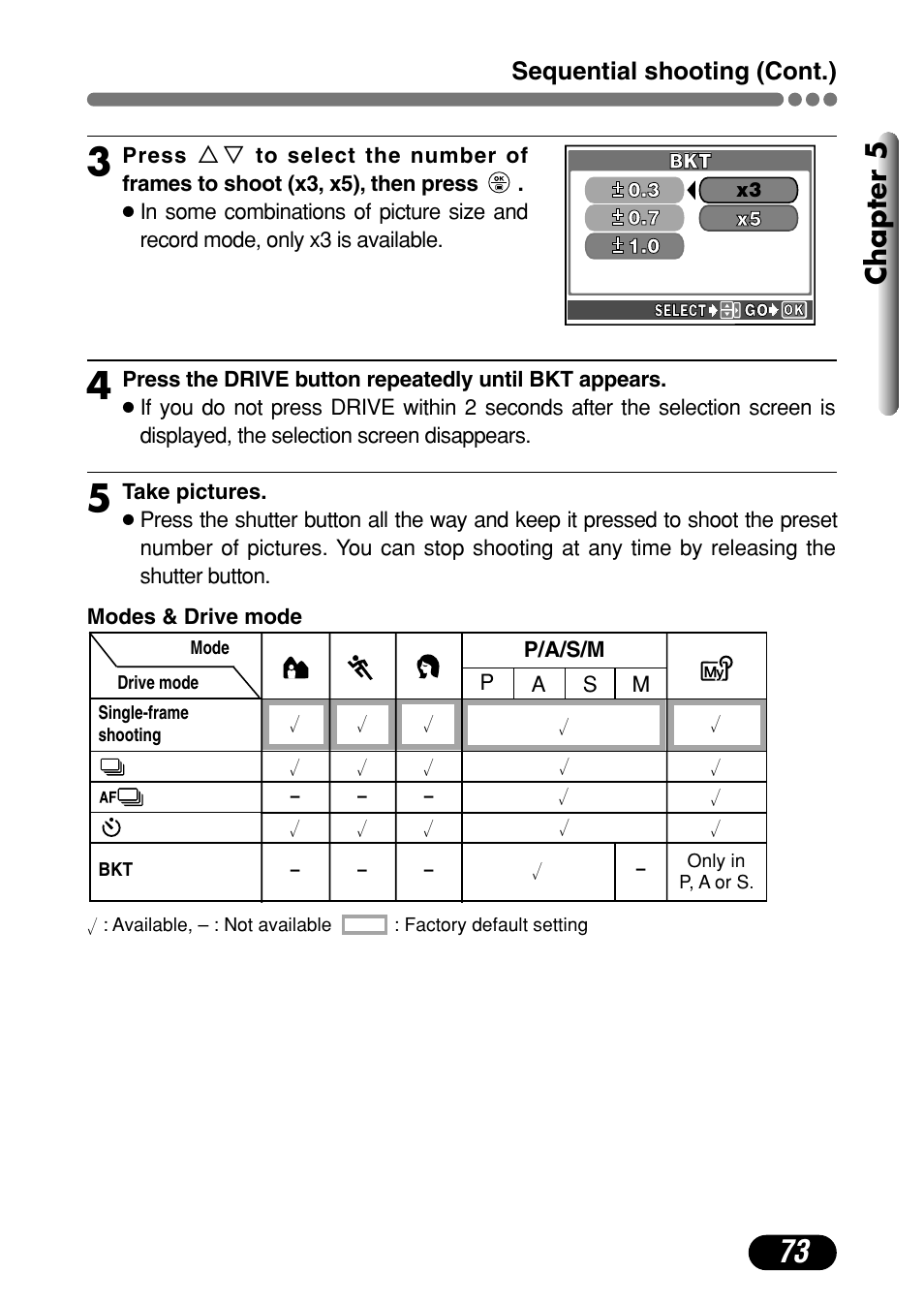 Chapter 5, Sequential shooting (cont.) | Olympus C-720 Ultra Zoom User Manual | Page 74 / 180