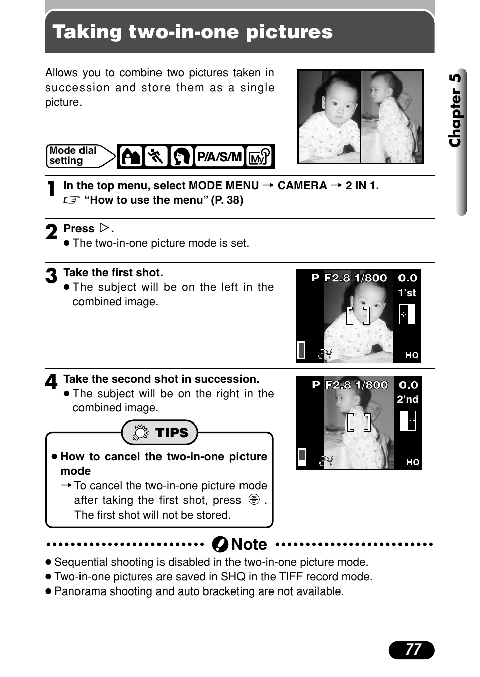 Taking two-in-one pictures | Olympus C-720 Ultra Zoom User Manual | Page 78 / 180