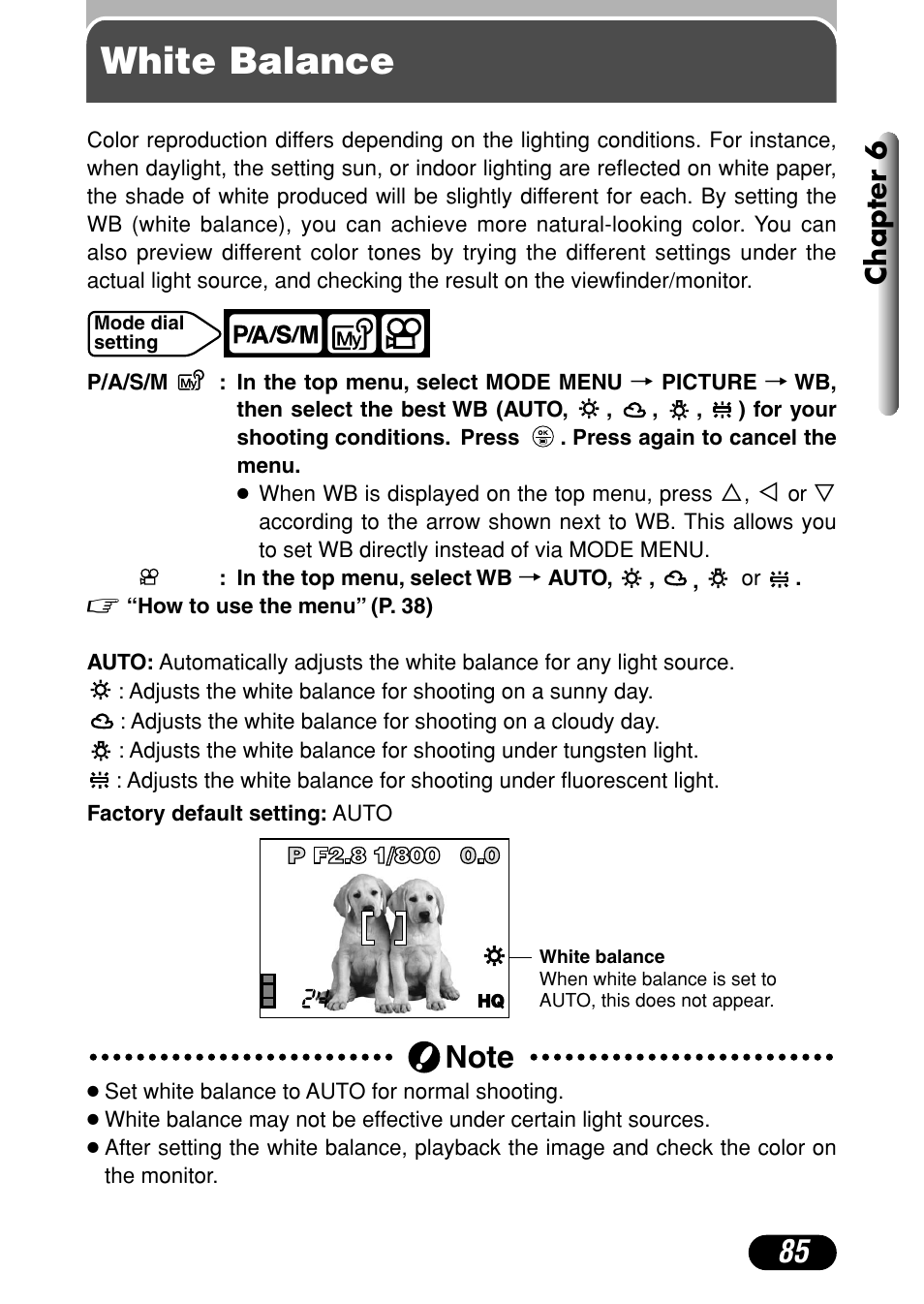 White balance, Chapter 6 | Olympus C-720 Ultra Zoom User Manual | Page 86 / 180
