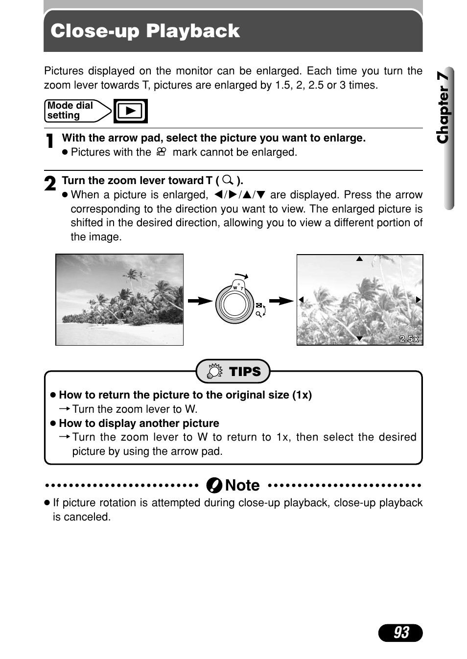 Close-up playback, Chapter 7 | Olympus C-720 Ultra Zoom User Manual | Page 94 / 180
