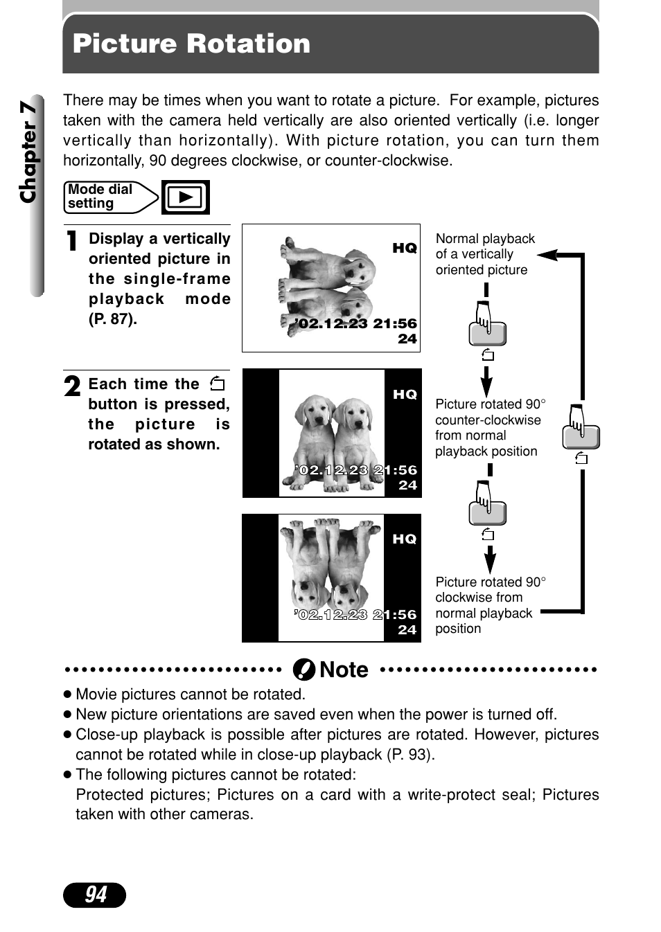 Picture rotation, Chapter 7 | Olympus C-720 Ultra Zoom User Manual | Page 95 / 180