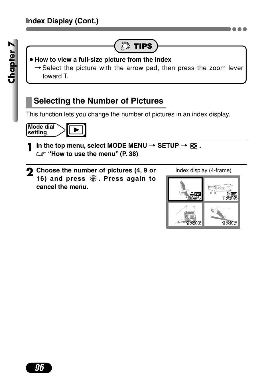 Selecting the number of pictures 96 | Olympus C-720 Ultra Zoom User Manual | Page 97 / 180