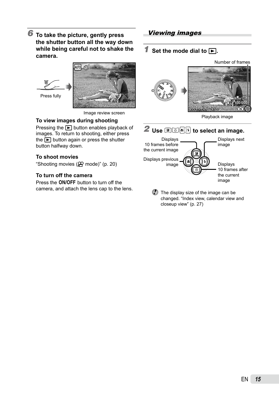 Viewing images, 1 en | Olympus SP-590UZ User Manual | Page 15 / 86
