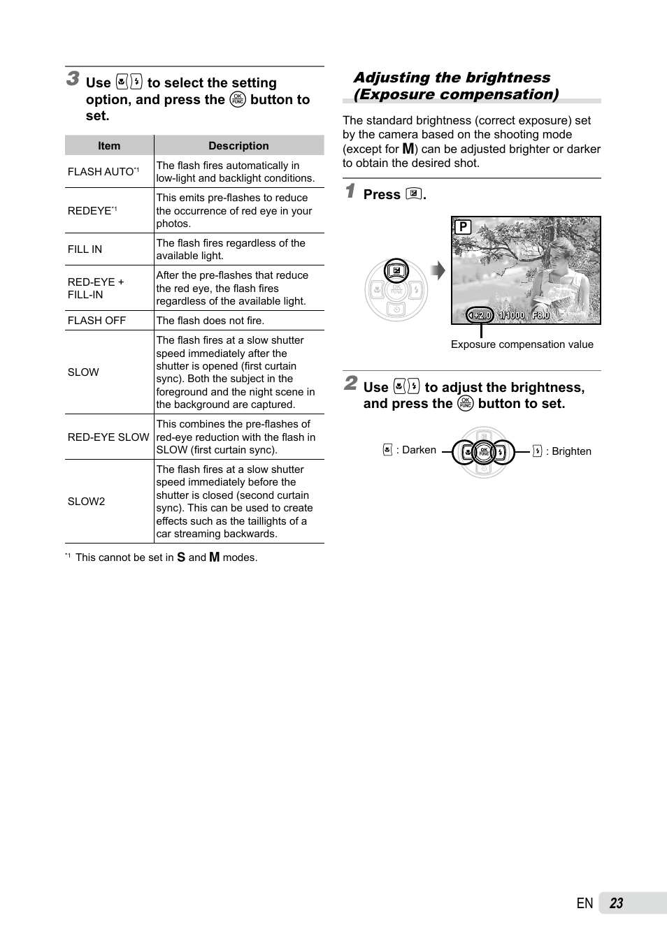 Adjusting the brightness (exposure compensation) | Olympus SP-590UZ User Manual | Page 23 / 86