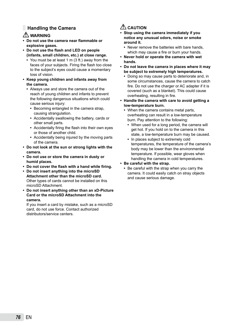 Handling the camera | Olympus SP-590UZ User Manual | Page 76 / 86