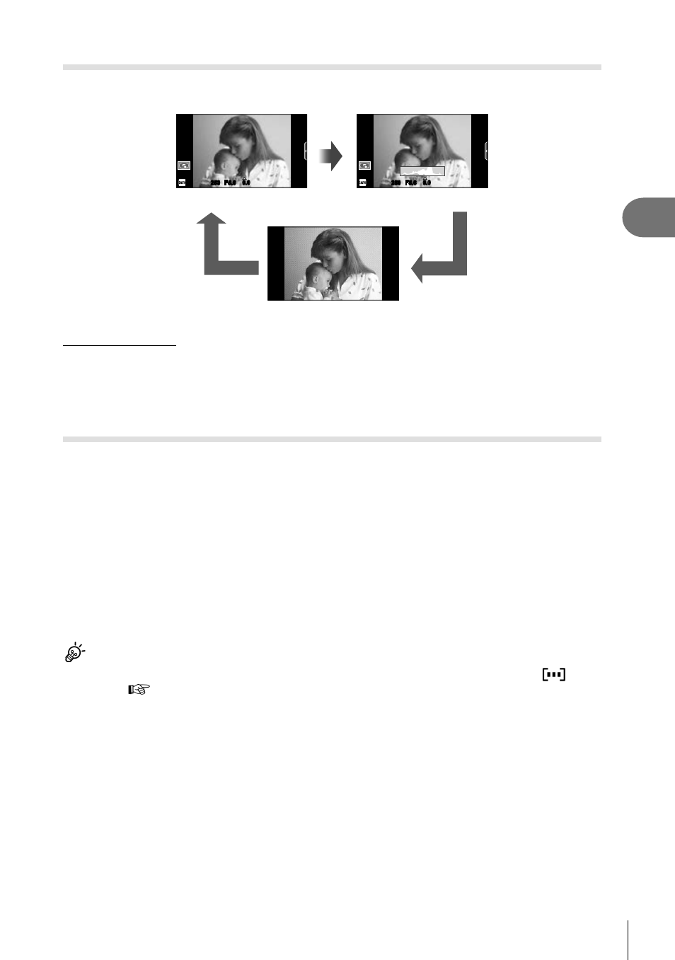 Basic operations, Switching the information display, Focus lock | 23 en, Tips | Olympus E-PL5 User Manual | Page 23 / 133