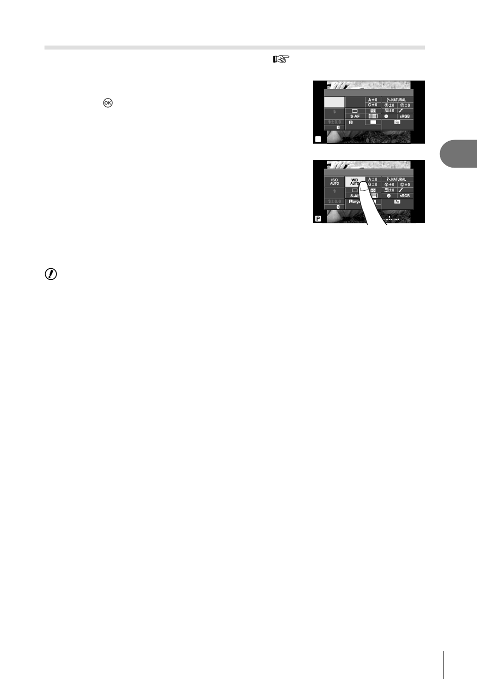 Basic operations, Adjusting settings, Display the super control panel | Tap the desired item, Rotate the dial to choose an option, 45 en, Cautions, Press q to display the cursor, The item will be highlighted | Olympus E-PL5 User Manual | Page 45 / 133