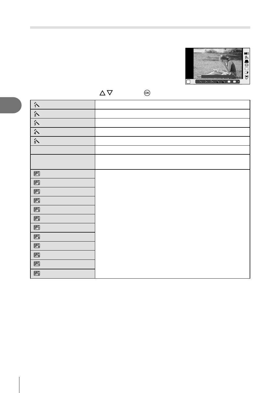 Frequently-used options and customization, Processing options (picture mode), 48 en | Display the live control and select [picture mode, Select an option with fg and press q | Olympus E-PL5 User Manual | Page 48 / 133