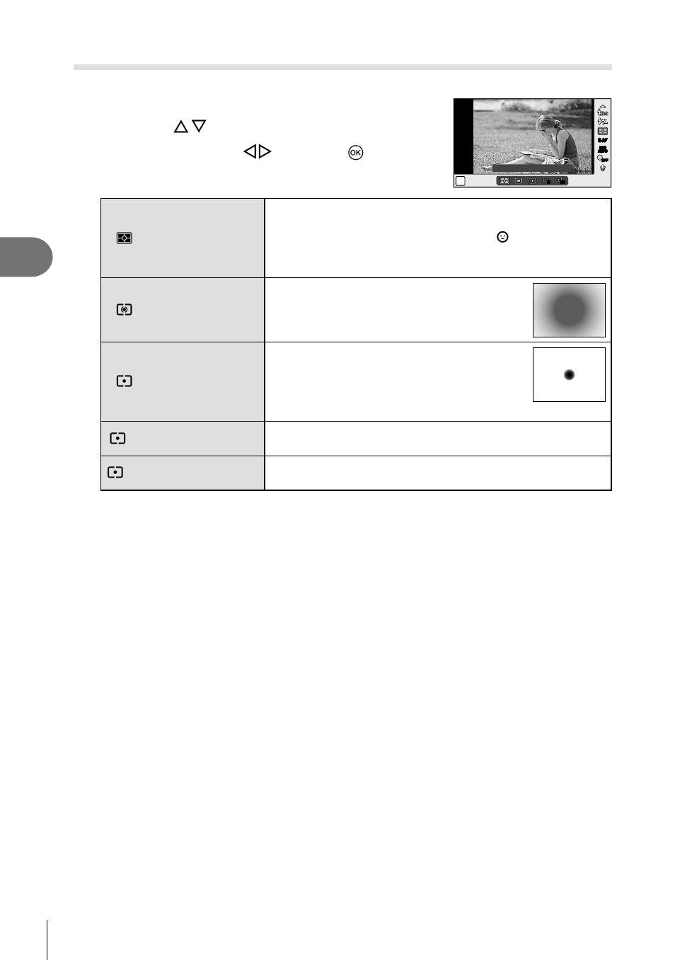 Frequently-used options and customization, 54 en, Select an option with hi and press q | Press the shutter button halfway, Choose how the camera meters subject brightness | Olympus E-PL5 User Manual | Page 54 / 133