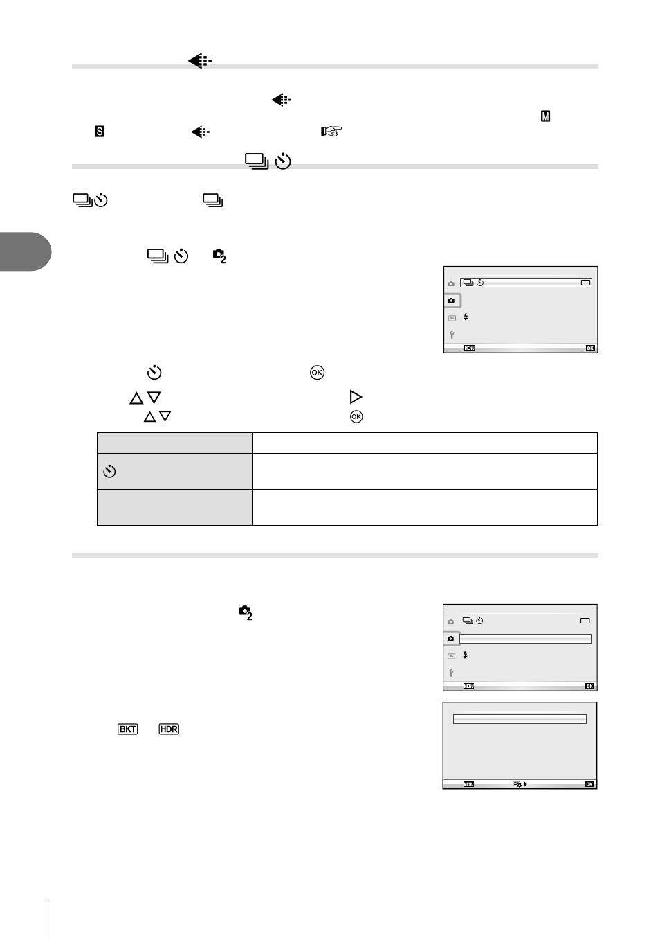 Frequently-used options and customization, Image quality ( k ), Setting the self timer ( j / y ) | 62 en, Select [j/ y] at x shooting menu 2, Select [ yc] (custom) and press q, Use fg to select the item and press i, Select [bracketing] in x shooting menu 2, Choose a bracketing type | Olympus E-PL5 User Manual | Page 62 / 133
