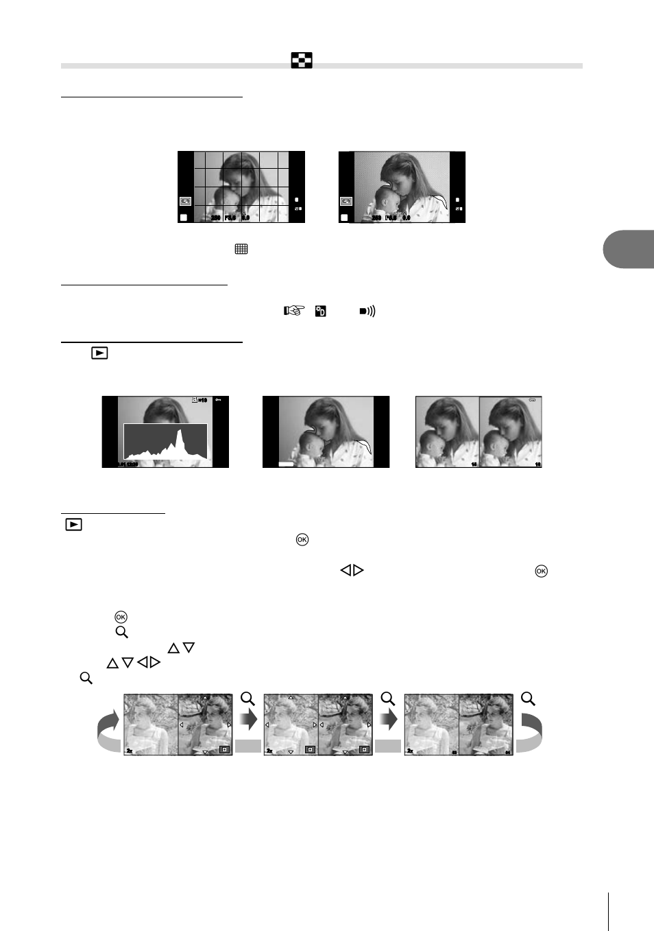 Frequently-used options and customization, Adding information displays ( g /info settings), 85 en | Highlight & shadow display display grid ([w]) | Olympus E-PL5 User Manual | Page 85 / 133