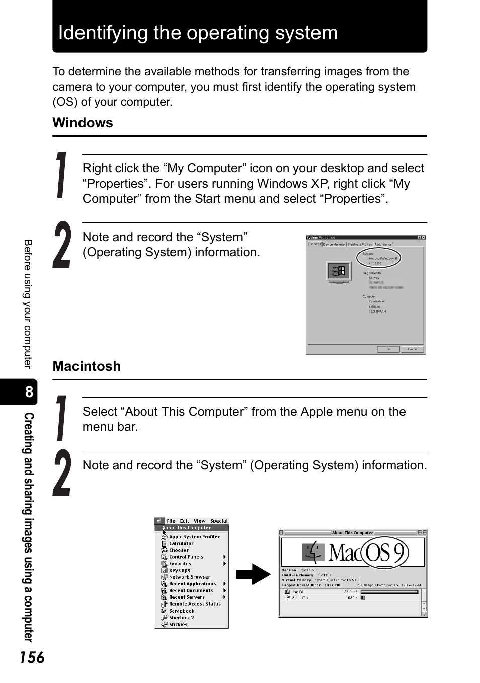 Identifying the operating system | Olympus Stylus 410 Digital User Manual | Page 156 / 228