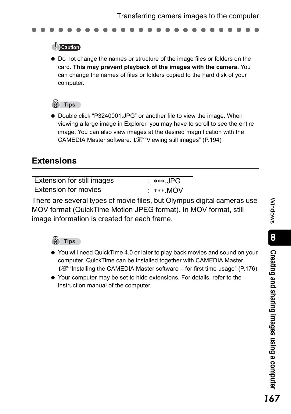 Extensions | Olympus Stylus 410 Digital User Manual | Page 167 / 228
