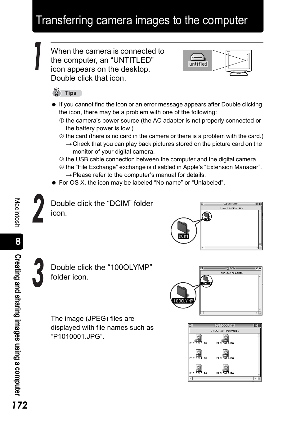 Transferring camera images to the computer, H p.172) | Olympus Stylus 410 Digital User Manual | Page 172 / 228