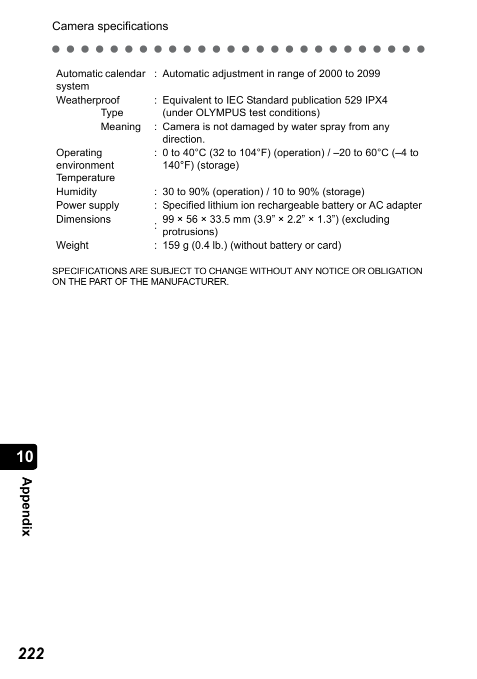 App e ndix | Olympus Stylus 410 Digital User Manual | Page 222 / 228