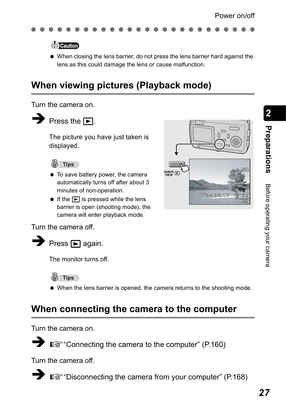 When viewing pictures (playback mode), When connecting the camera to the computer | Olympus Stylus 410 Digital User Manual | Page 27 / 228