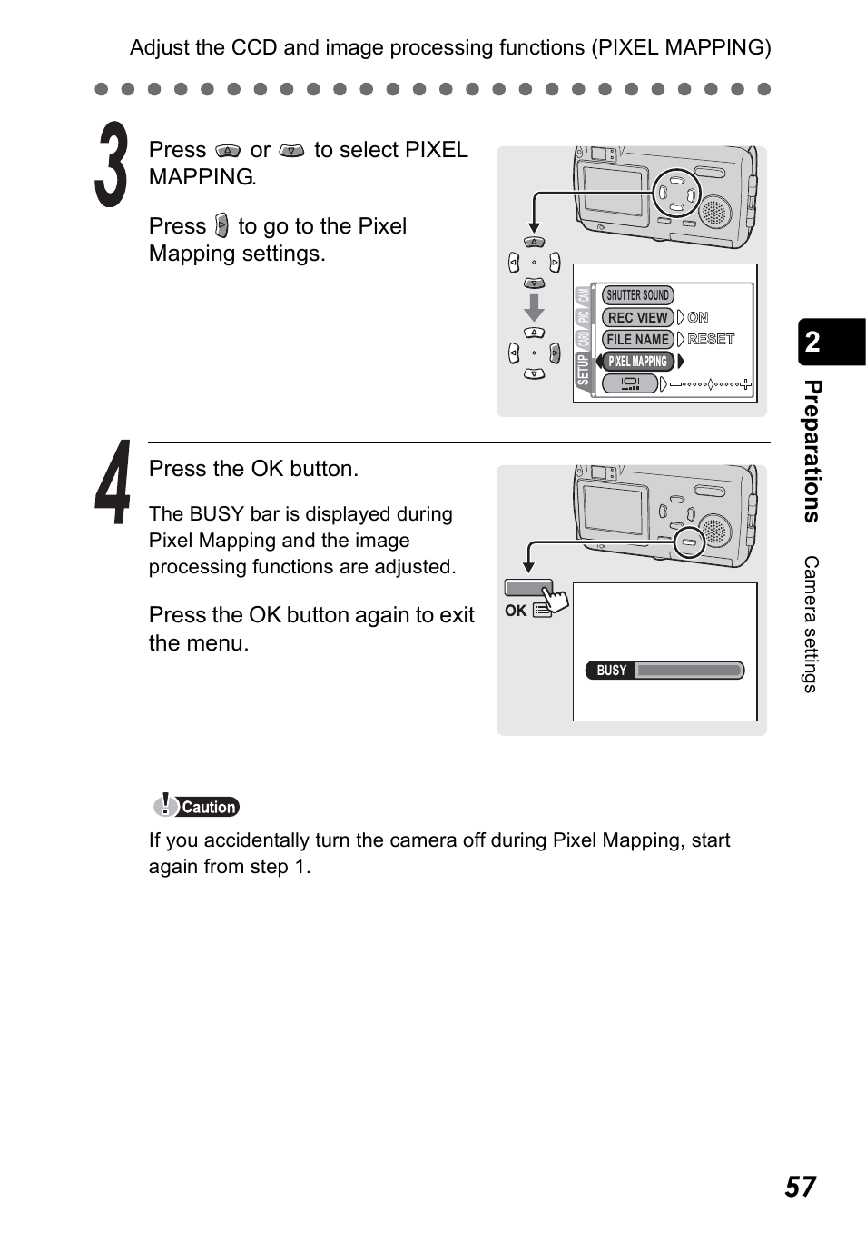 Pr ep ara tio n s, Press the ok button again to exit the menu | Olympus Stylus 410 Digital User Manual | Page 57 / 228