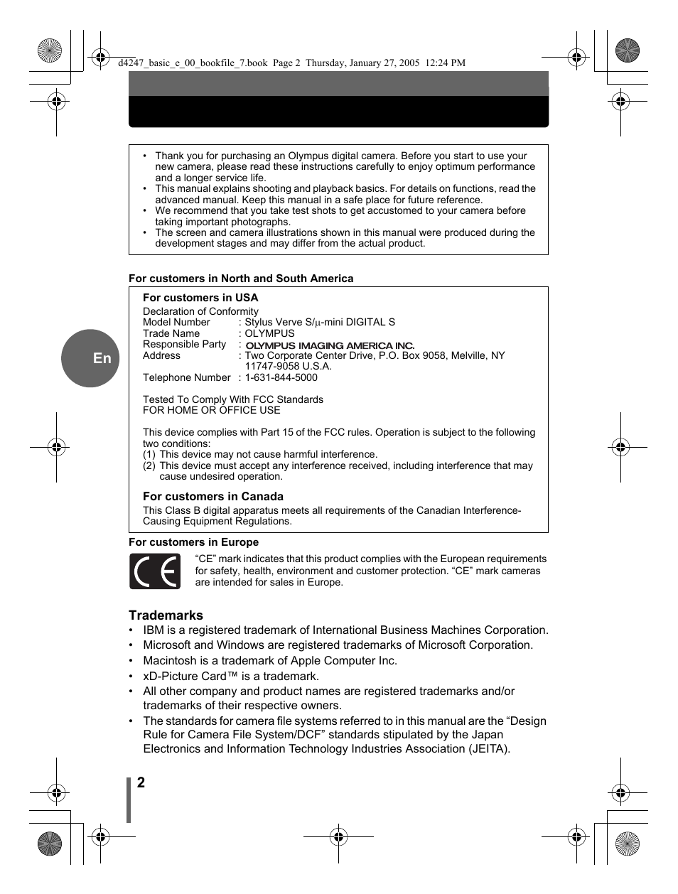 Olympus Stylus Verve S User Manual | Page 2 / 124