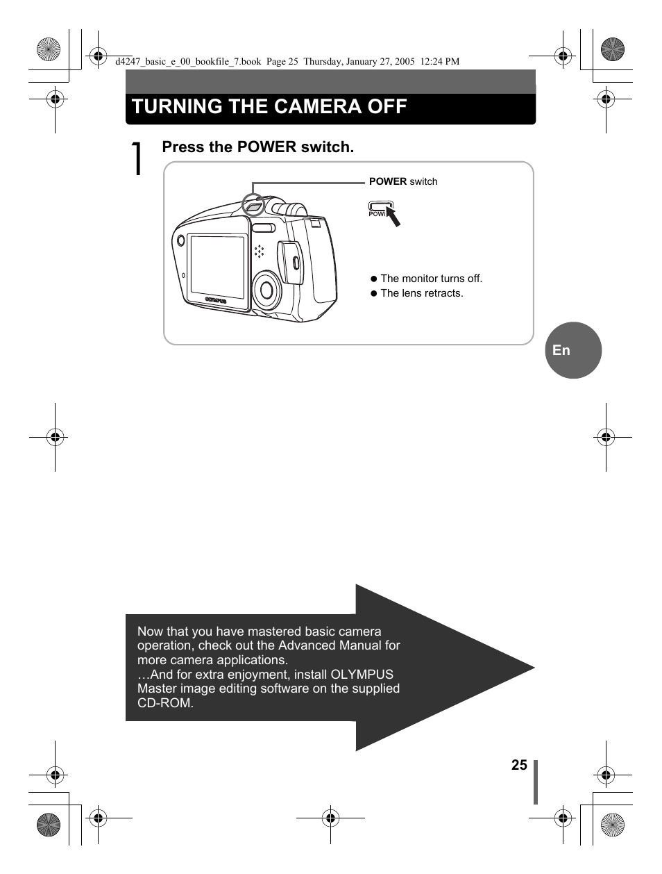 Turning the camera off | Olympus Stylus Verve S User Manual | Page 25 / 124