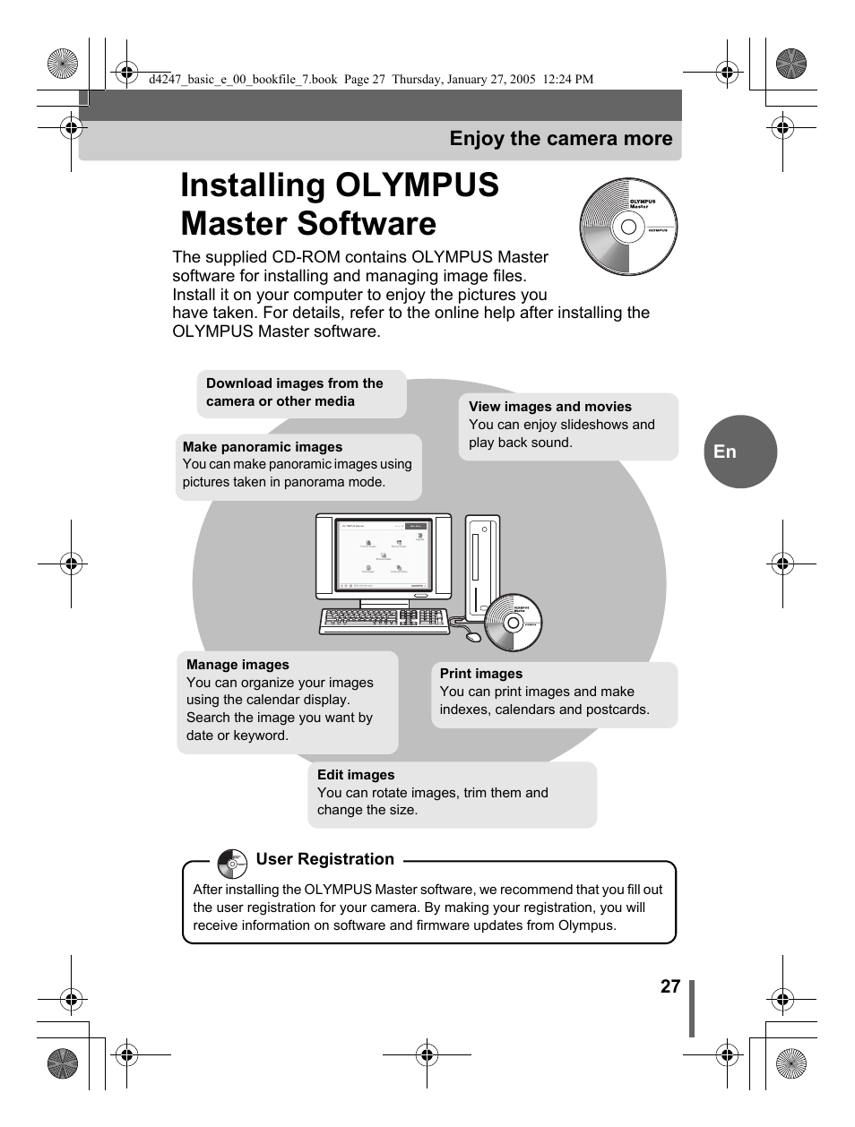 Installing olympus master software, Enjoy the camera more | Olympus Stylus Verve S User Manual | Page 27 / 124