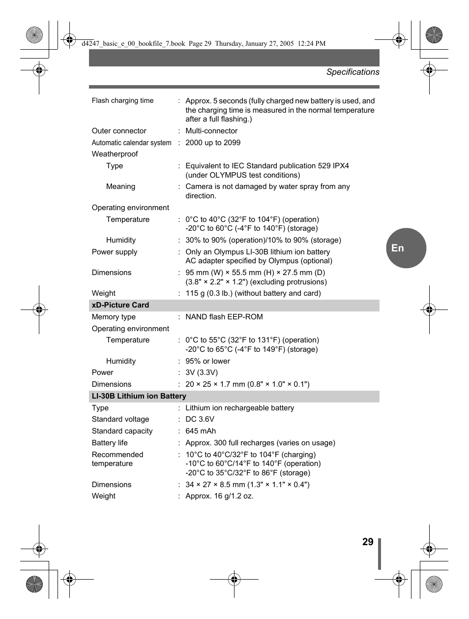 29 en | Olympus Stylus Verve S User Manual | Page 29 / 124