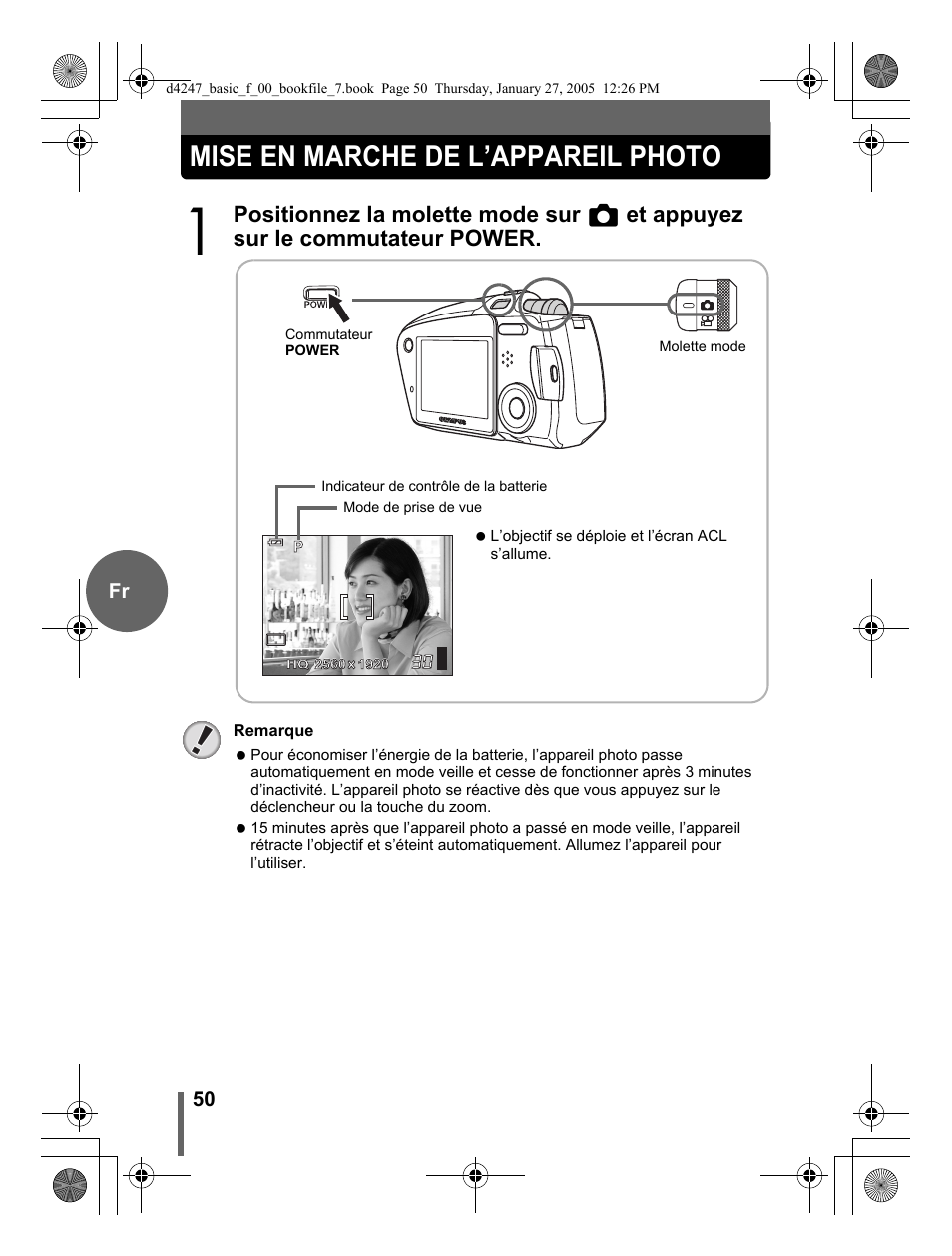 Mise en marche de l’appareil photo | Olympus Stylus Verve S User Manual | Page 50 / 124