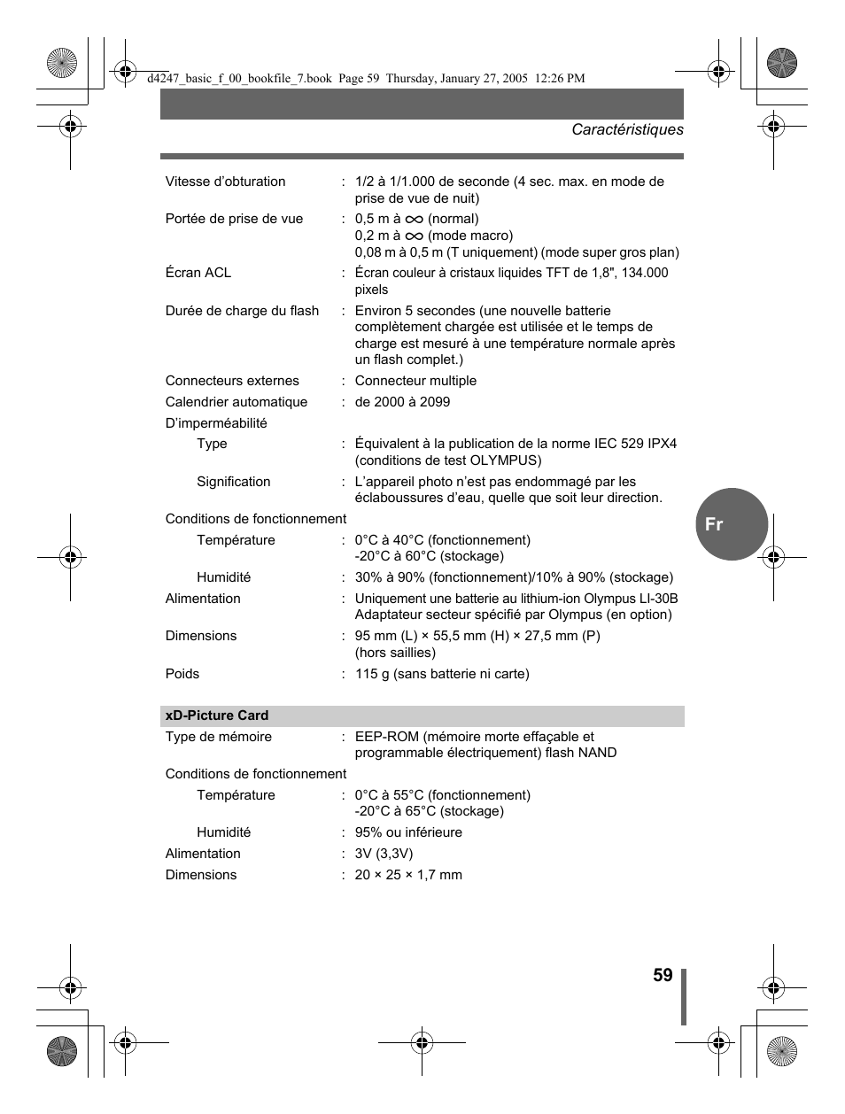 59 fr | Olympus Stylus Verve S User Manual | Page 59 / 124