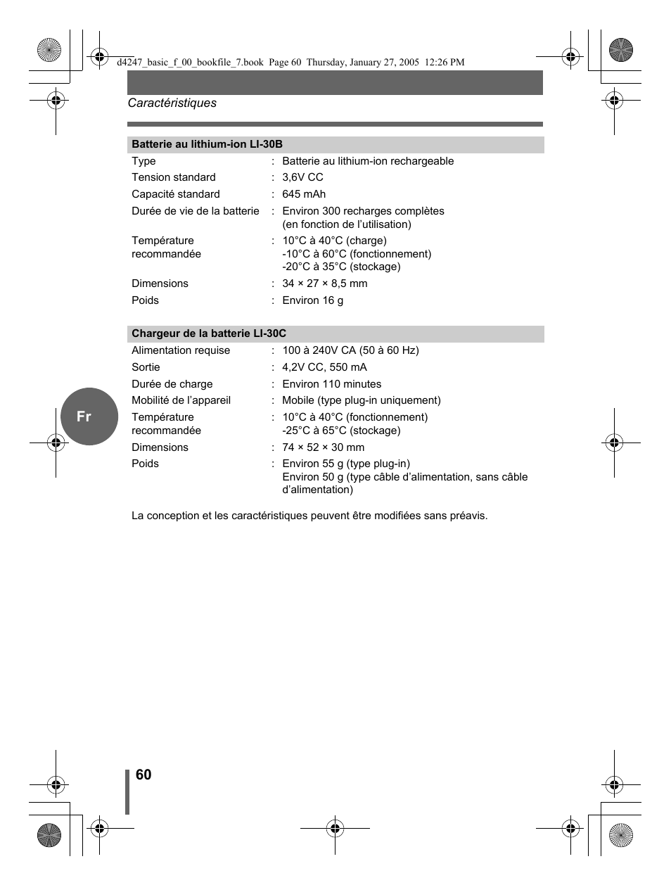 60 fr | Olympus Stylus Verve S User Manual | Page 60 / 124