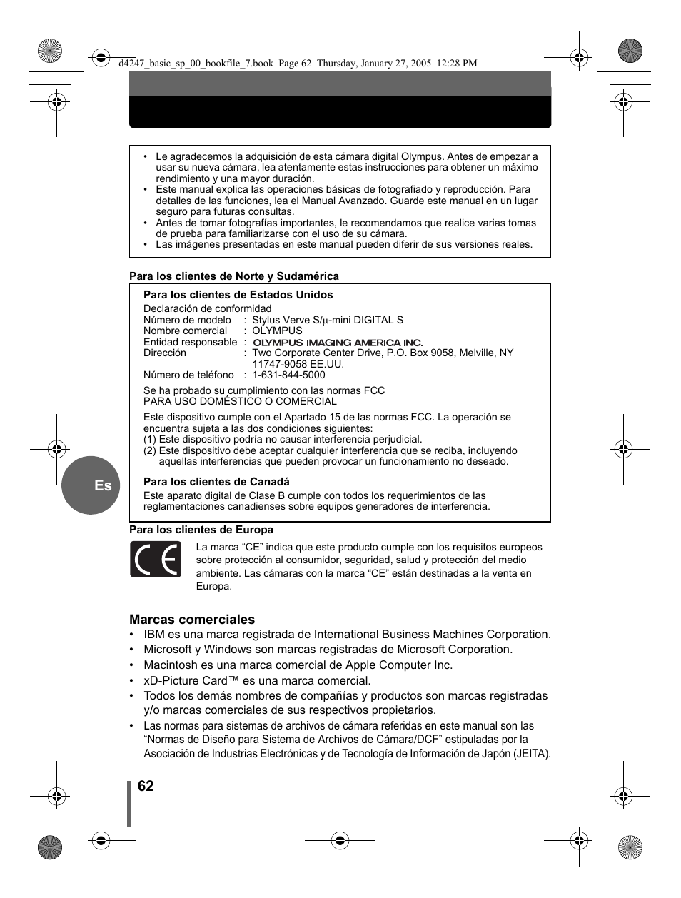 62 es | Olympus Stylus Verve S User Manual | Page 62 / 124