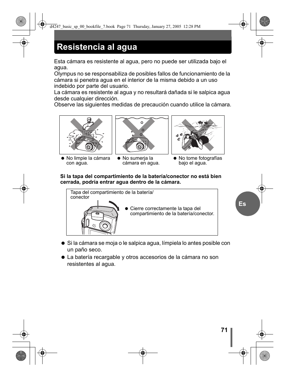 Resistencia al agua | Olympus Stylus Verve S User Manual | Page 71 / 124