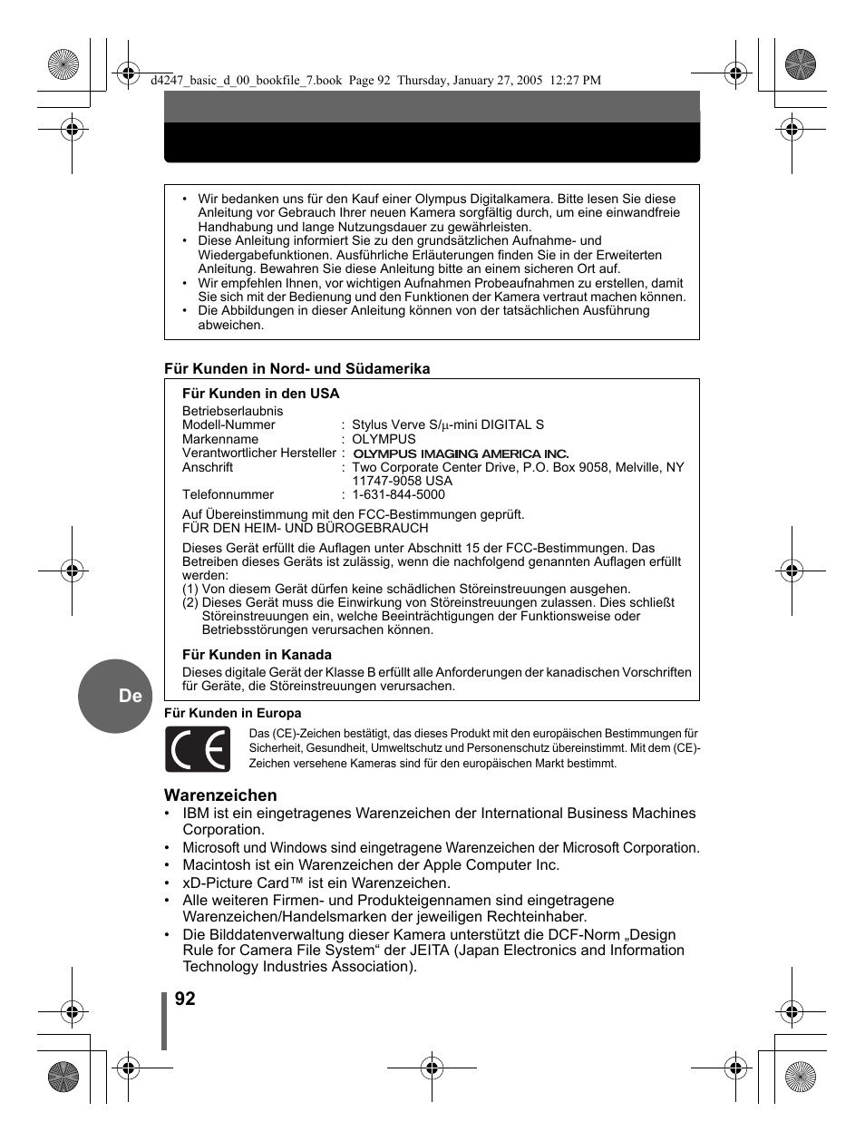 92 de | Olympus Stylus Verve S User Manual | Page 92 / 124