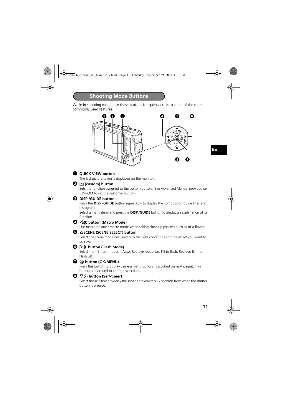 Shooting mode buttons | Olympus SP-700 User Manual | Page 11 / 84